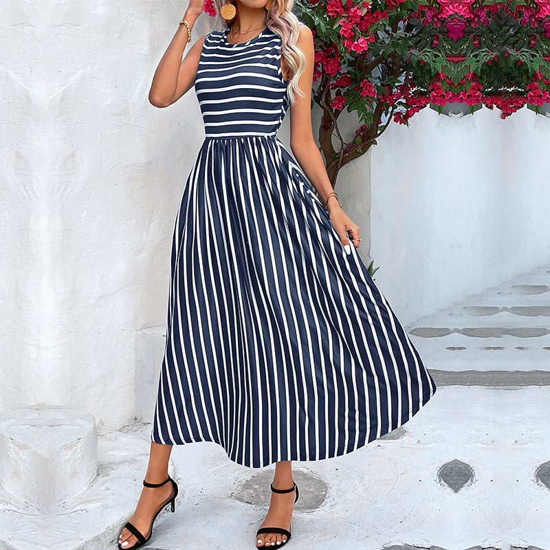 Vestido Sin Mangas a Rayas de Elegancia Veraniega