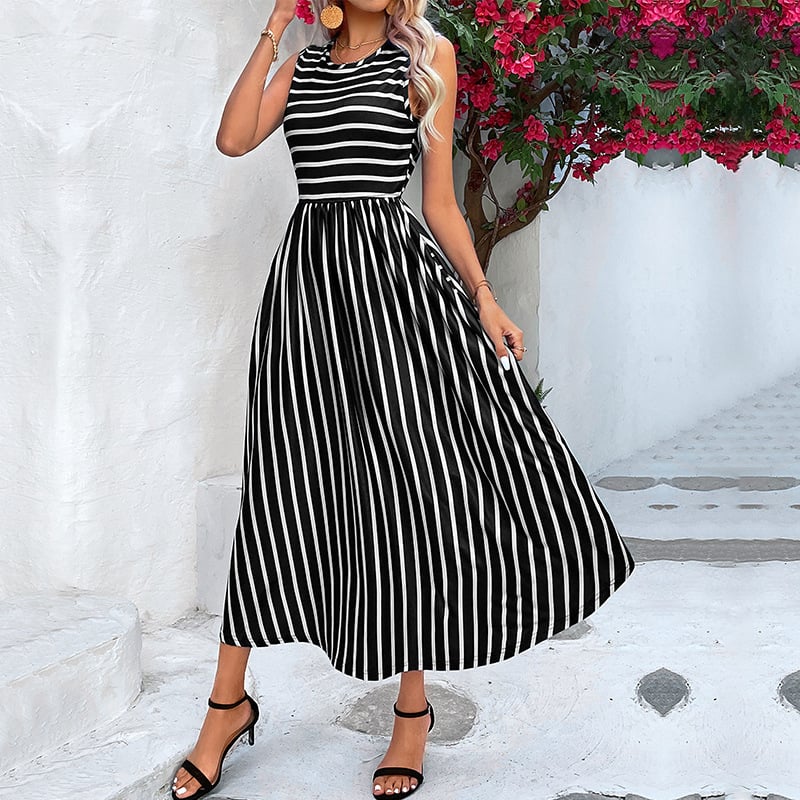 Vestido Sin Mangas a Rayas de Elegancia Veraniega