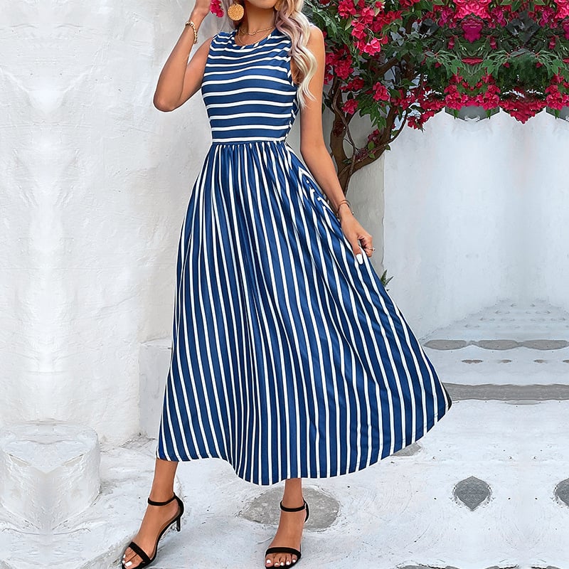 Vestido Sin Mangas a Rayas de Elegancia Veraniega
